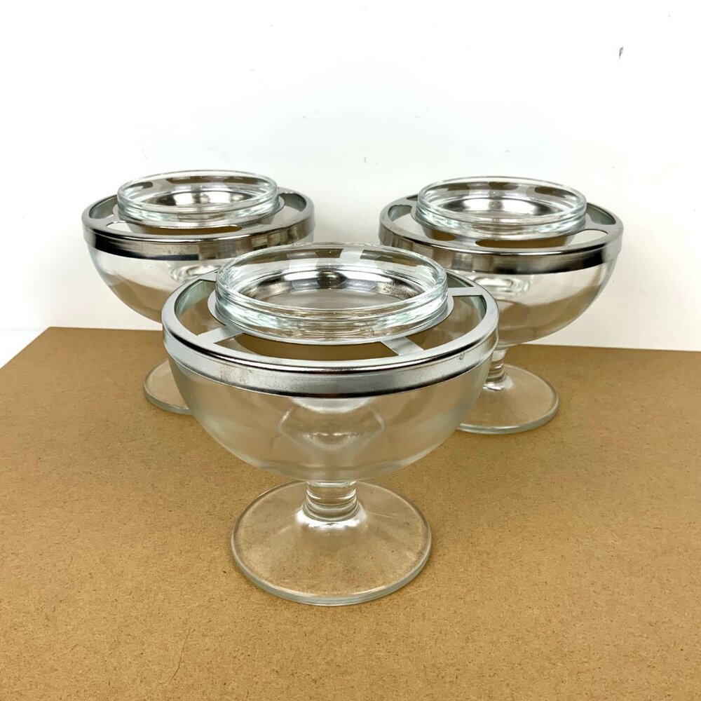Vintage Glass Stainess Steel Ring Caviar Shrimp Cocktail Icer Server - Picture 14 of 16